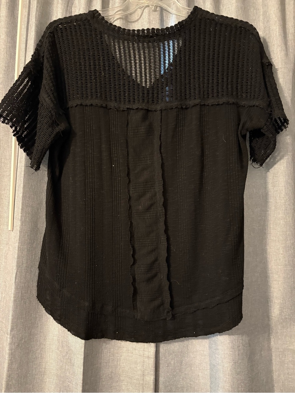 Women's Black Short Sleeve Knit Top with Mesh Yoke